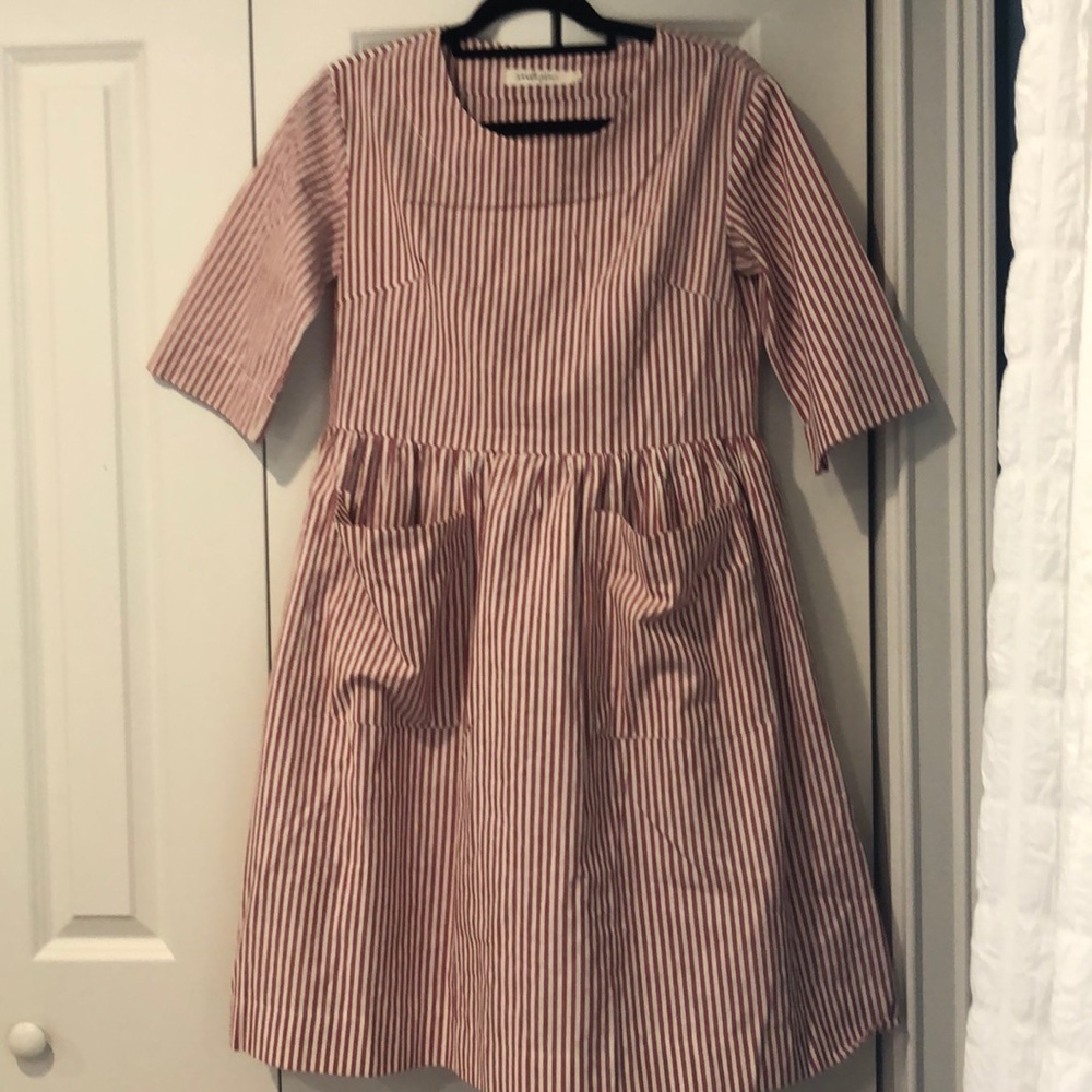 Red and cream stripped dress